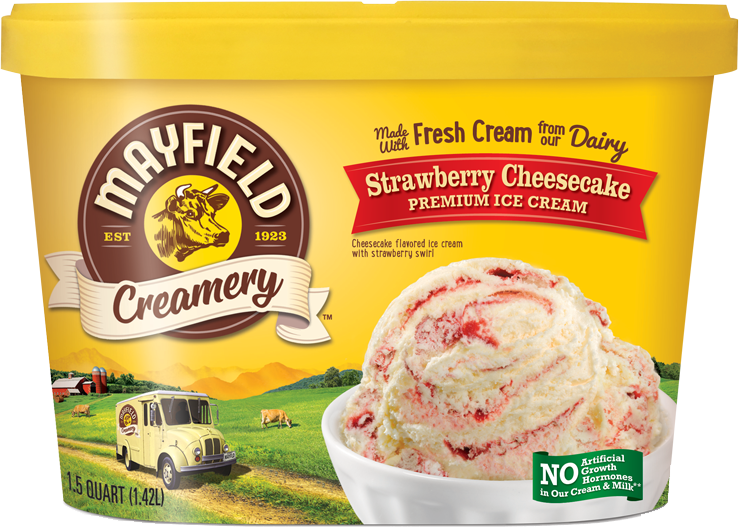 Strawberry Cheesecake - Mayfield Ice Cream Brown Cow (739x527), Png Download