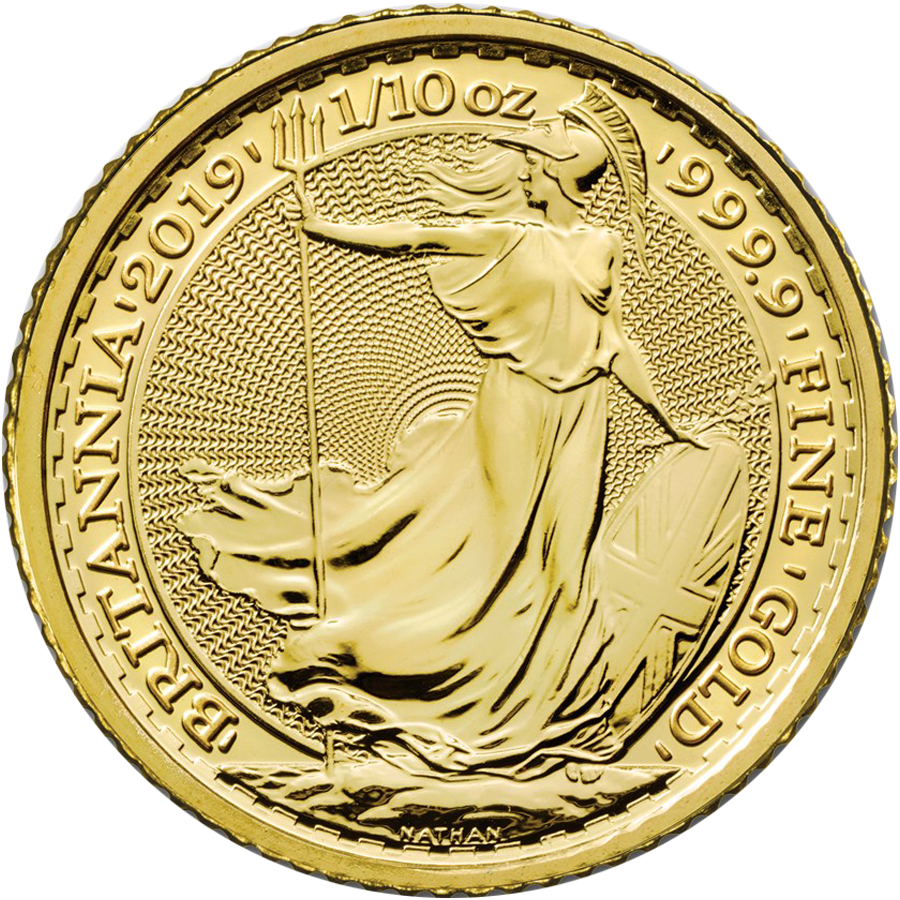 2019 Uk Britannia 1/10oz Gold Coin - Britannia Gold Coins (900x900), Png Download