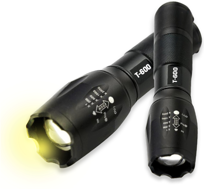 T600-flashlight - Militaire Led Zaklamp Met Zoom (671x650), Png Download