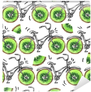Watercolor Seamless Pattern Bicycles With Kiwi Wheels - Bicycle (400x400), Png Download
