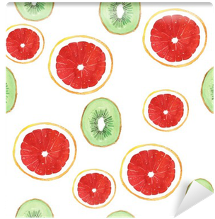 Watercolor Grapefruit Kiwi Pattern Fruit Wall Mural - Watercolor Painting (400x400), Png Download