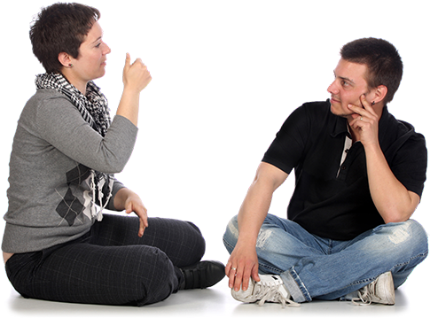 <h2>professional Sign Language Interpreters</h2> - People Sitting Talking Png (555x385), Png Download