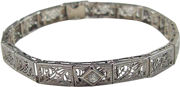 Art Deco 14k White Gold Diamond Bracelet (572x572), Png Download