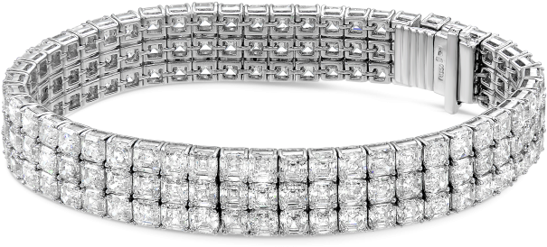 3 Row Asscher Diamond Bracelet - 3 Row Diamond Bracelet (680x680), Png Download