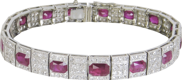 Art Deco Ruby And Diamond Bracelet - Ruby (600x265), Png Download
