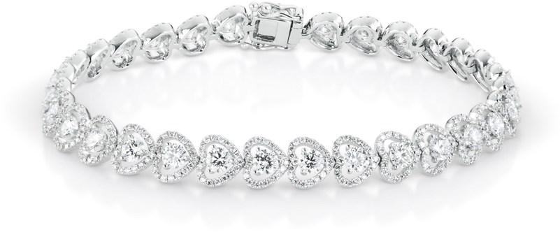 Bracelets Delicate Heart Shape Halo Diamond Tennis - Silver (800x783), Png Download