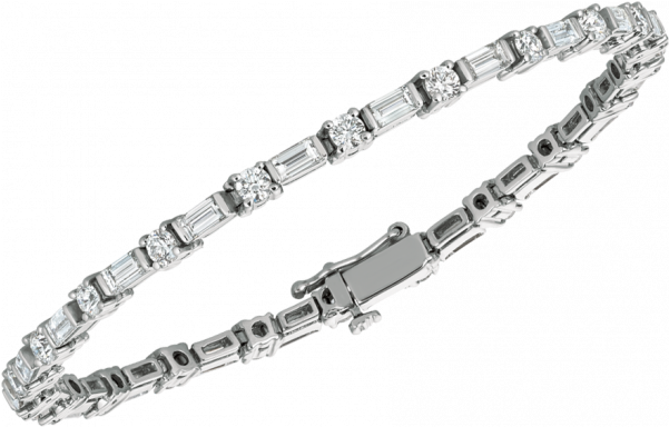 Platinum Baguette And Round Diamond Bracelet - Bracelet (600x600), Png Download