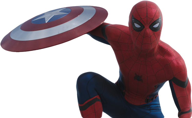 Personthe New Spiderman With Captain America's Shield - Spiderman With Caps Shield (1044x549), Png Download