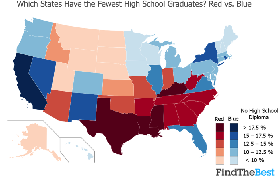 Blue States Barack Obama Won In 2012 Are More Educated - United States North South Division (980x652), Png Download