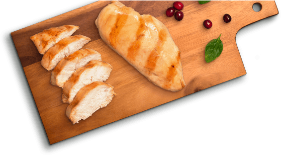 Slices Of Chicken Next To One Grilled Chicken Breast, - Food (600x340), Png Download