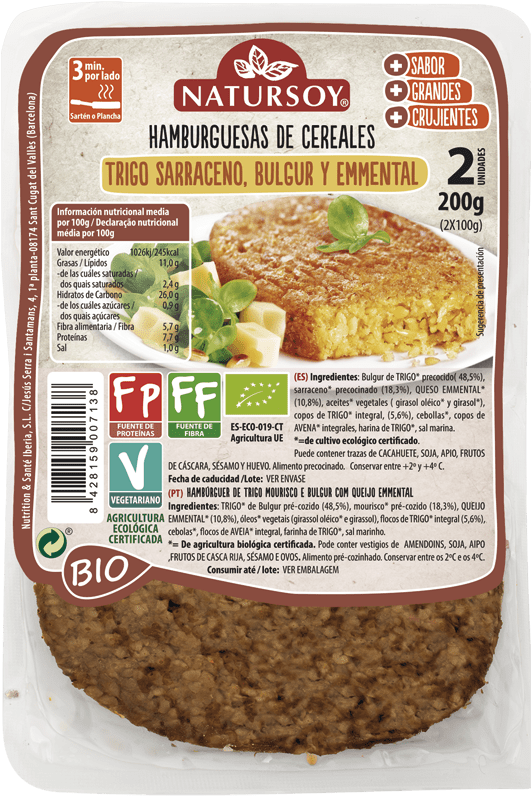 Hamburguesa De Trigo Sarraceno, Bulgur Y Emmental - Hamburguesa De Espelta Y Verduras Natursoy (800x800), Png Download