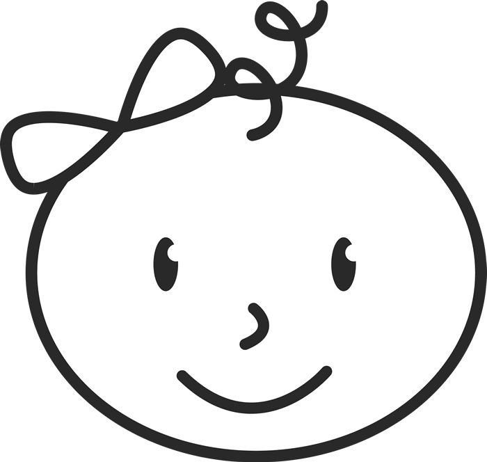 Newborn Baby Face With Bow And Curly-q Stamp - Infant (700x664), Png Download