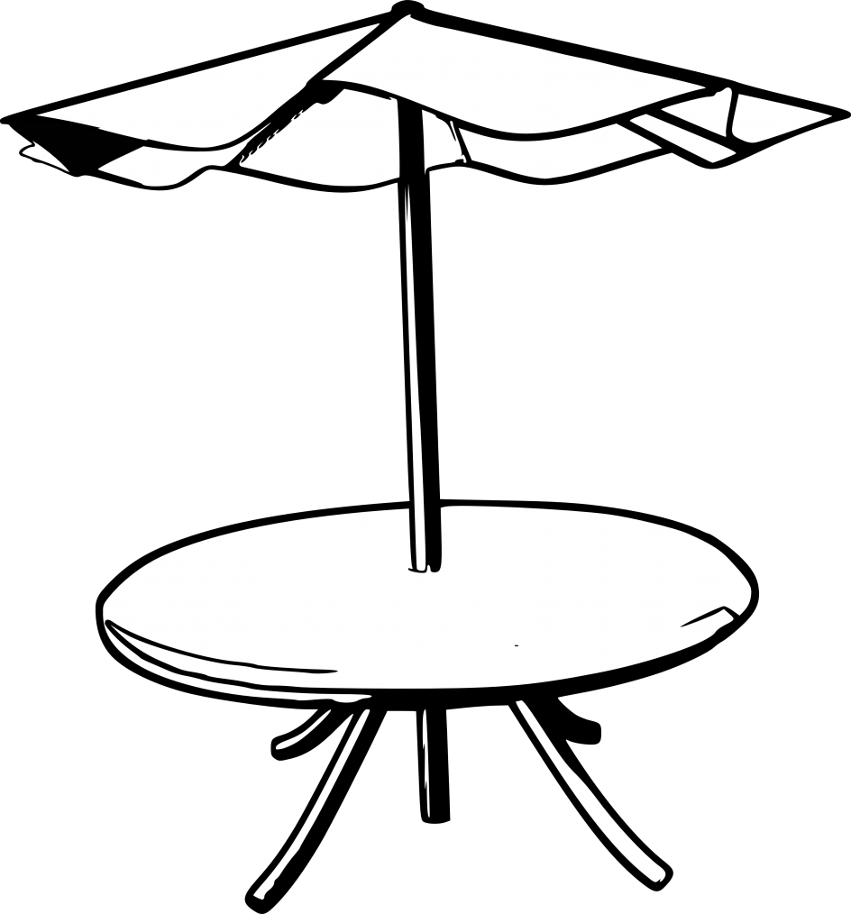 Charming Round Black And White Dining Clipartxtras - Umbrella And Table Outline (944x1014), Png Download