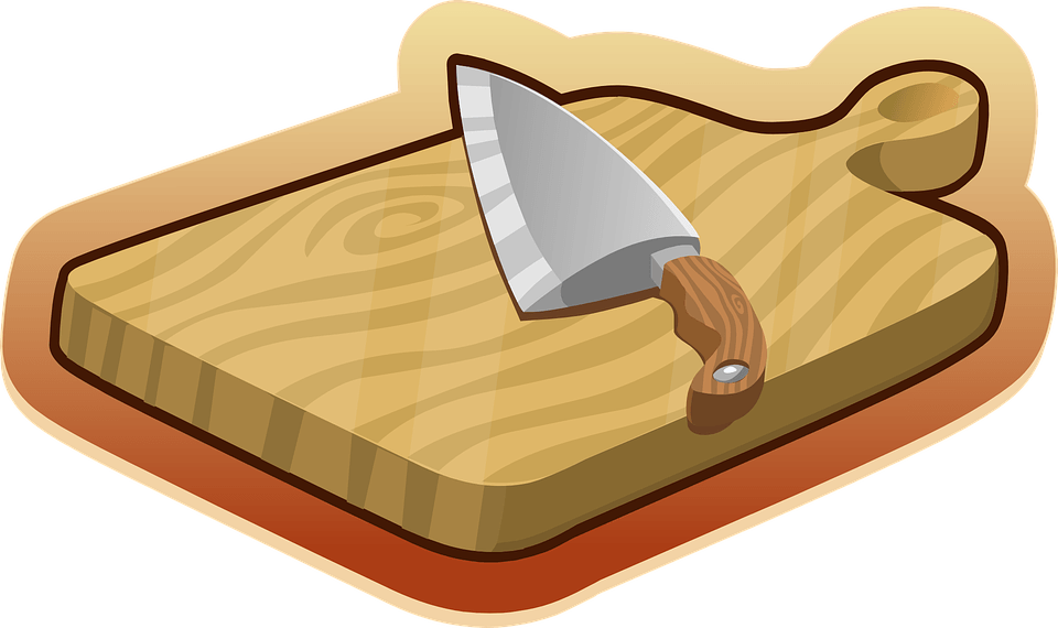 Cutting Board Brown Wooden Knife Kitchen U - Chopping Board Clipart (572x340), Png Download