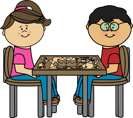 Children Putting Puzzle Together At A Table Clip Art - Children Puzzle Clip Art (450x401), Png Download