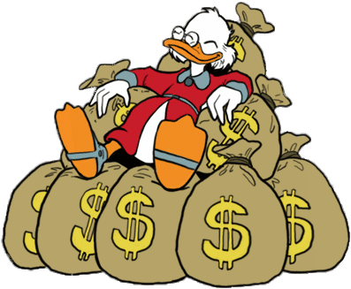 Ducktales Scrooge Mcduck Lying On Money Bags Png - Uncle Scrooge Money Bag (411x336), Png Download
