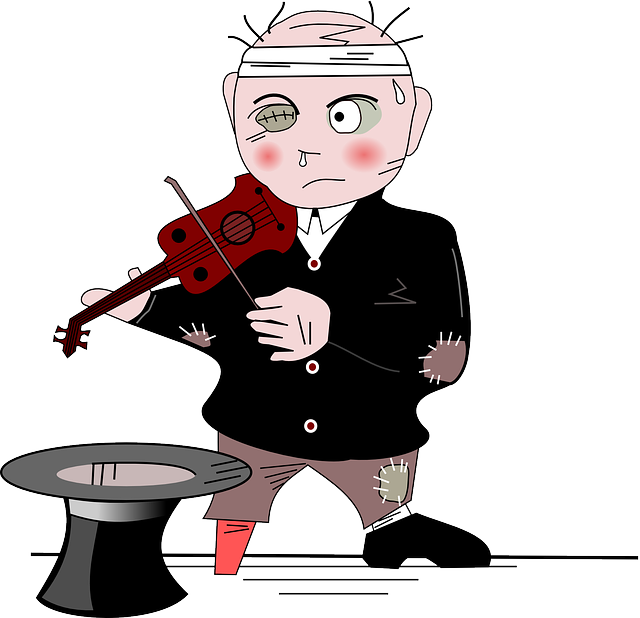 Music, People, Man, Cartoon, Money, Violin, Play - Clip Art Poor People (640x618), Png Download