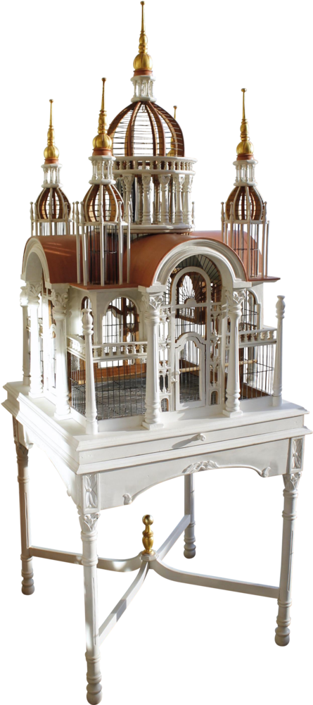 Large Painted And Gilded Bird Cage On Stand (1000x1000), Png Download