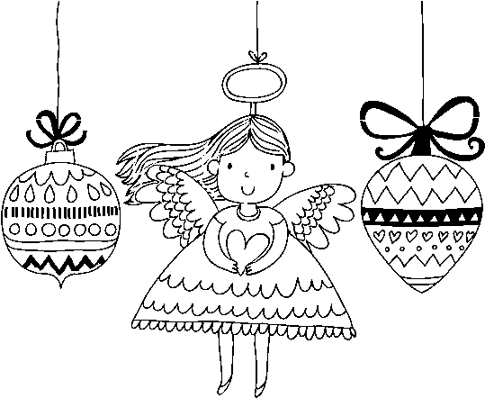 Dibujo De Ángeles Y Bolas De Navidad Para Colorear - Bolitas De Navidad A Blanco Y Negro (600x470), Png Download