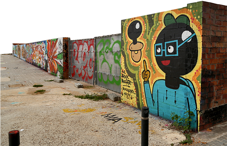 This Wall Is Located In Fromt Of The Cultural Center - Legal Graffiti Wall Barcelona (766x524), Png Download