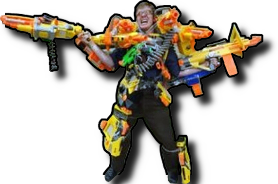 Nerf Wars - Crazy Guy - Guy With Nerf Gun Png (570x377), Png Download