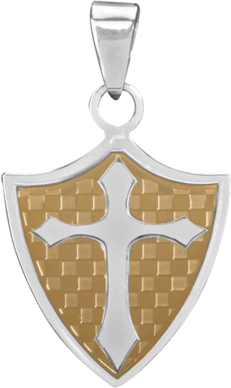 Golden Shield Cross Pendant - Gold (555x555), Png Download