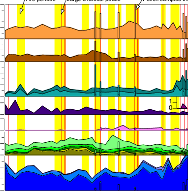 Summary Pollen Record Showing Fire Periods And Large - Plot (382x388), Png Download