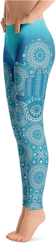 Blue Hamsa With Evil Eye Mandala Leggings - Leggings (900x900), Png Download