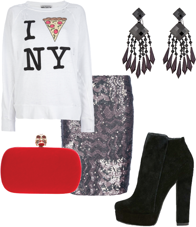 Sweatshirt By Wildfox, Skirt By Gold Hawk, Clutch By - Love Ny (685x869), Png Download