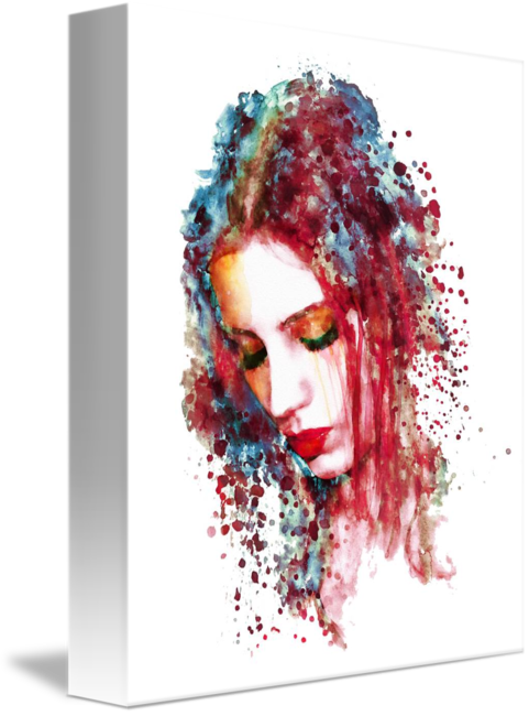 "sad Woman" By Marian Voicu, Bucharest // Watercolor - Sad Woman Art (481x650), Png Download