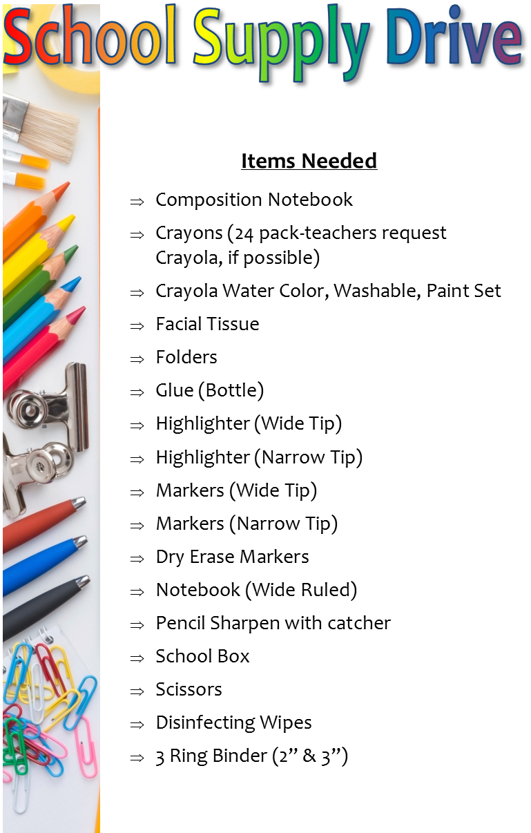 Rosemount Elementary, With School Supplies Items Needed - Portable Network Graphics (769x1206), Png Download