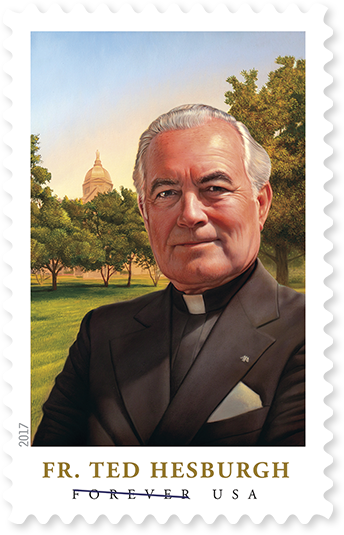 View Stamp Gallery Photo Of The Father Hesburgh Stamps - Father Theodore Hesburgh Stamp (344x535), Png Download