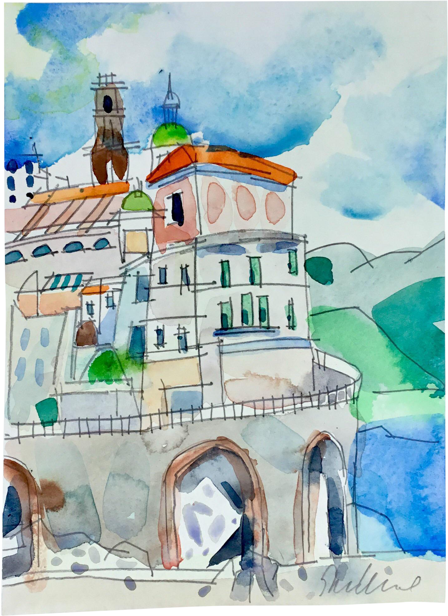 "cinque Terra" Watercolor Painting - Painting (1599x2197), Png Download