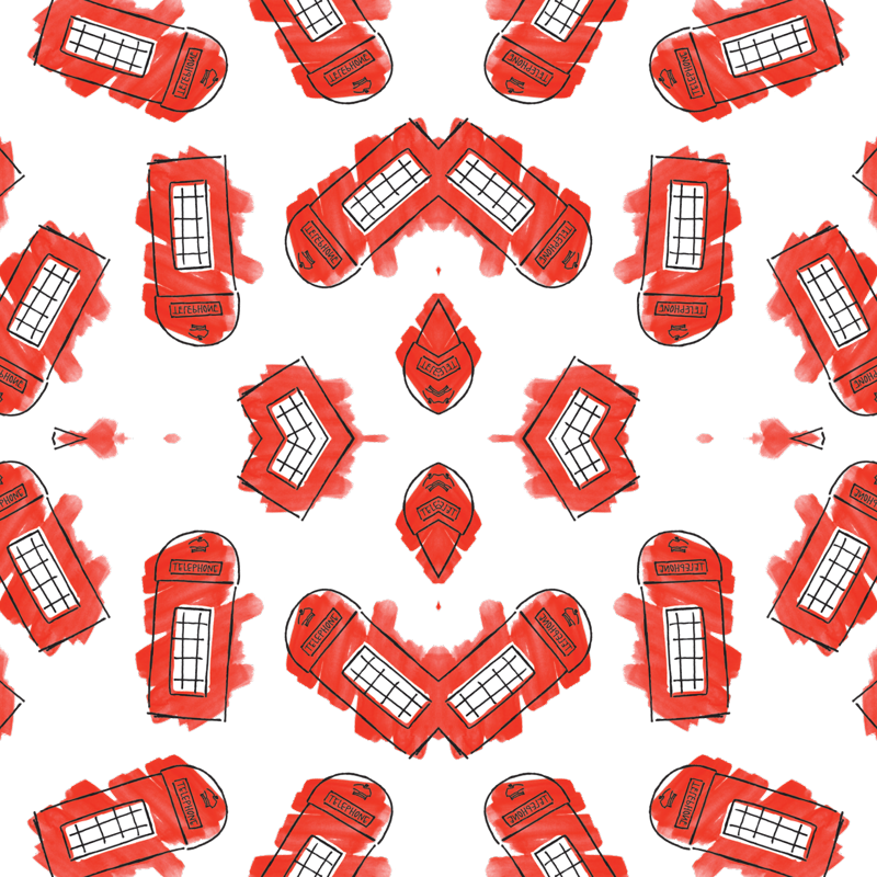 London Telephone Box Watercolor Large Fabric (800x800), Png Download