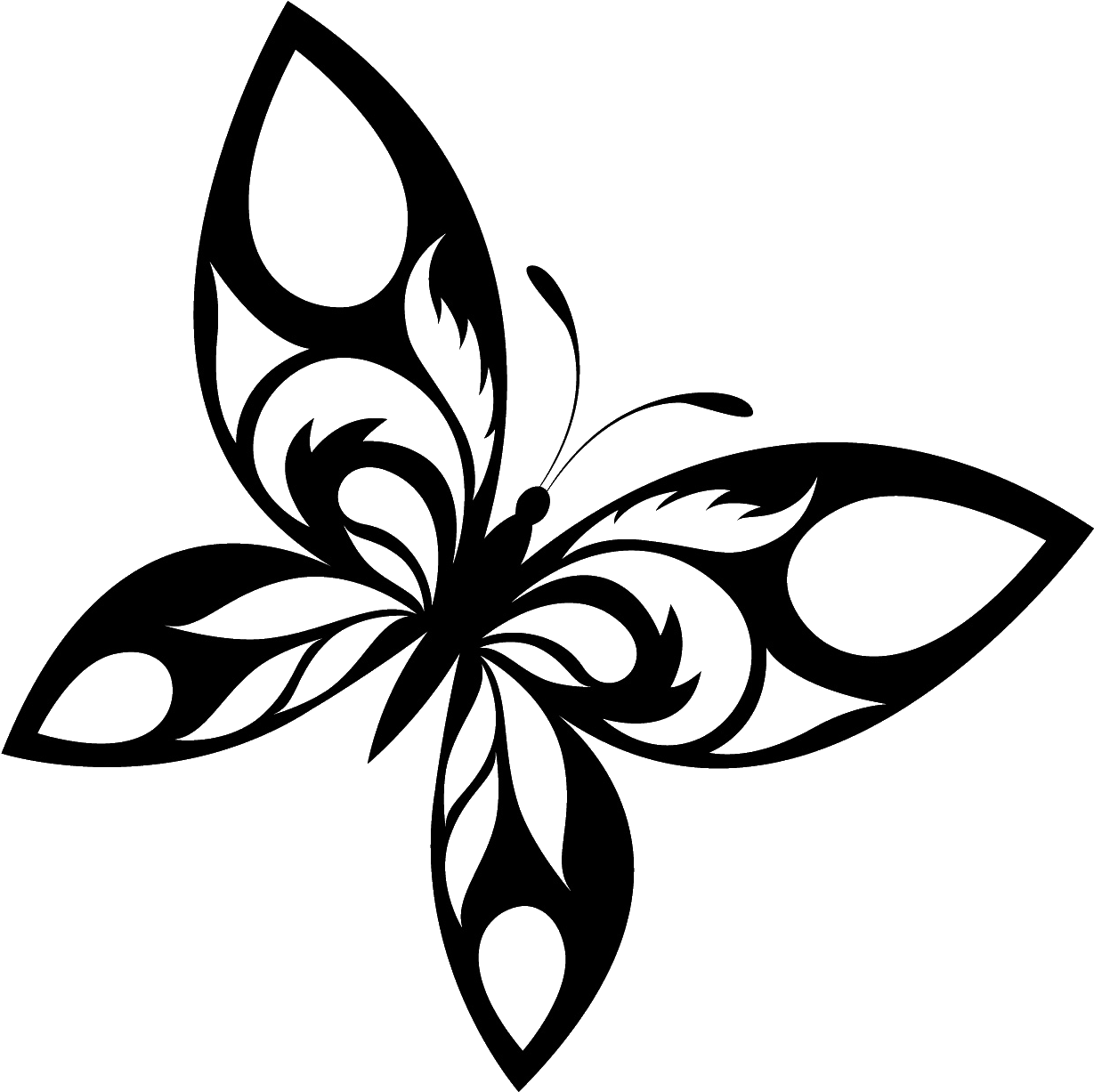 Flying Butterfly Tattoo Png - Butterfly Designs Black And White (1521x1448), Png Download