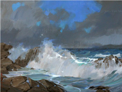 Silver Wave - Painting (640x360), Png Download