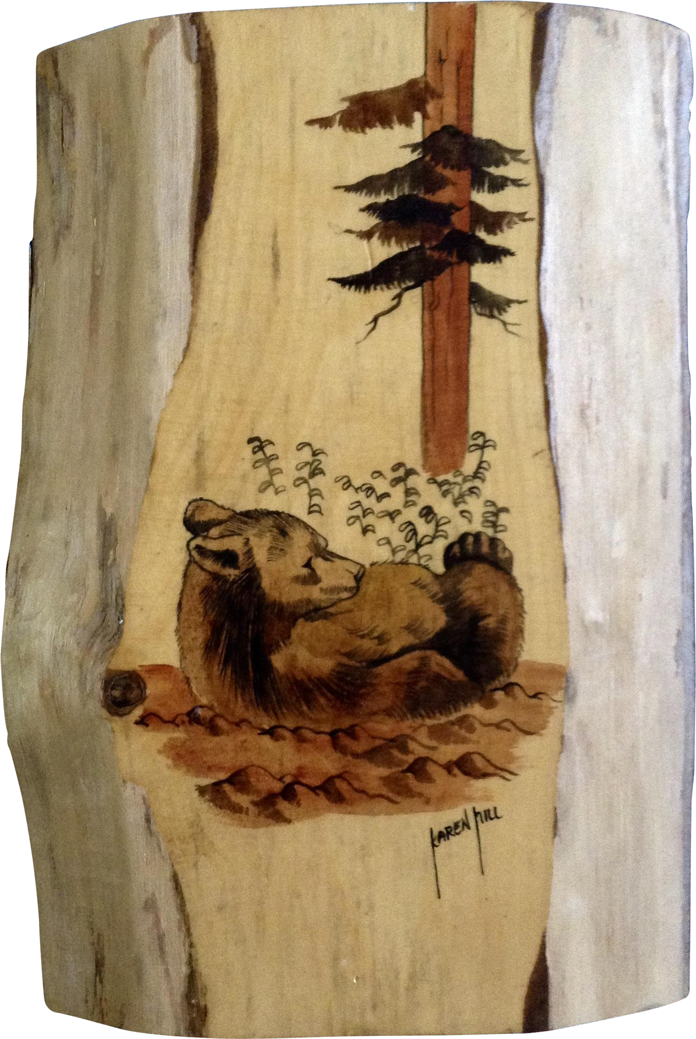 Karen Hill Watercolor Painting On Wood Plank Bear In - Watercolor Painting (2048x2048), Png Download