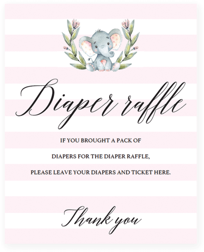 Girl Elephant Baby Shower Diaper Raffle Sign Template - Lila Gerade Verheiratetes Postkarte (480x600), Png Download