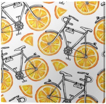 Watercolor Seamless Pattern Bicycles With Orange Wheels - Bicycle (400x400), Png Download