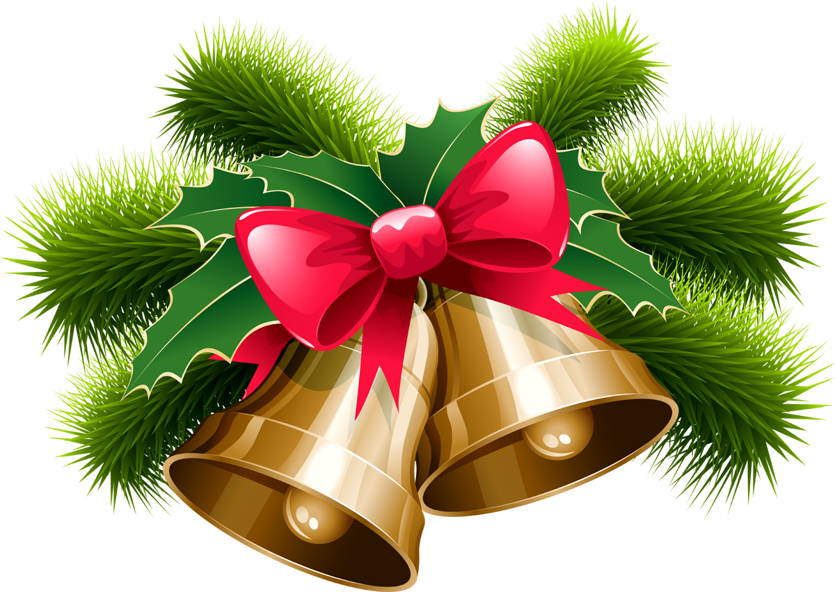Christmas Ribbon Bell Holly - Christmas Bells Transparent (1200x883), Png Download