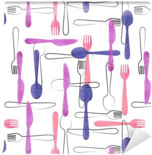 Watercolor Cutlery Seamless Pattern In Pink And Purple - Fondos Con Cucharas Tenedores Y Cuchillos (400x400), Png Download