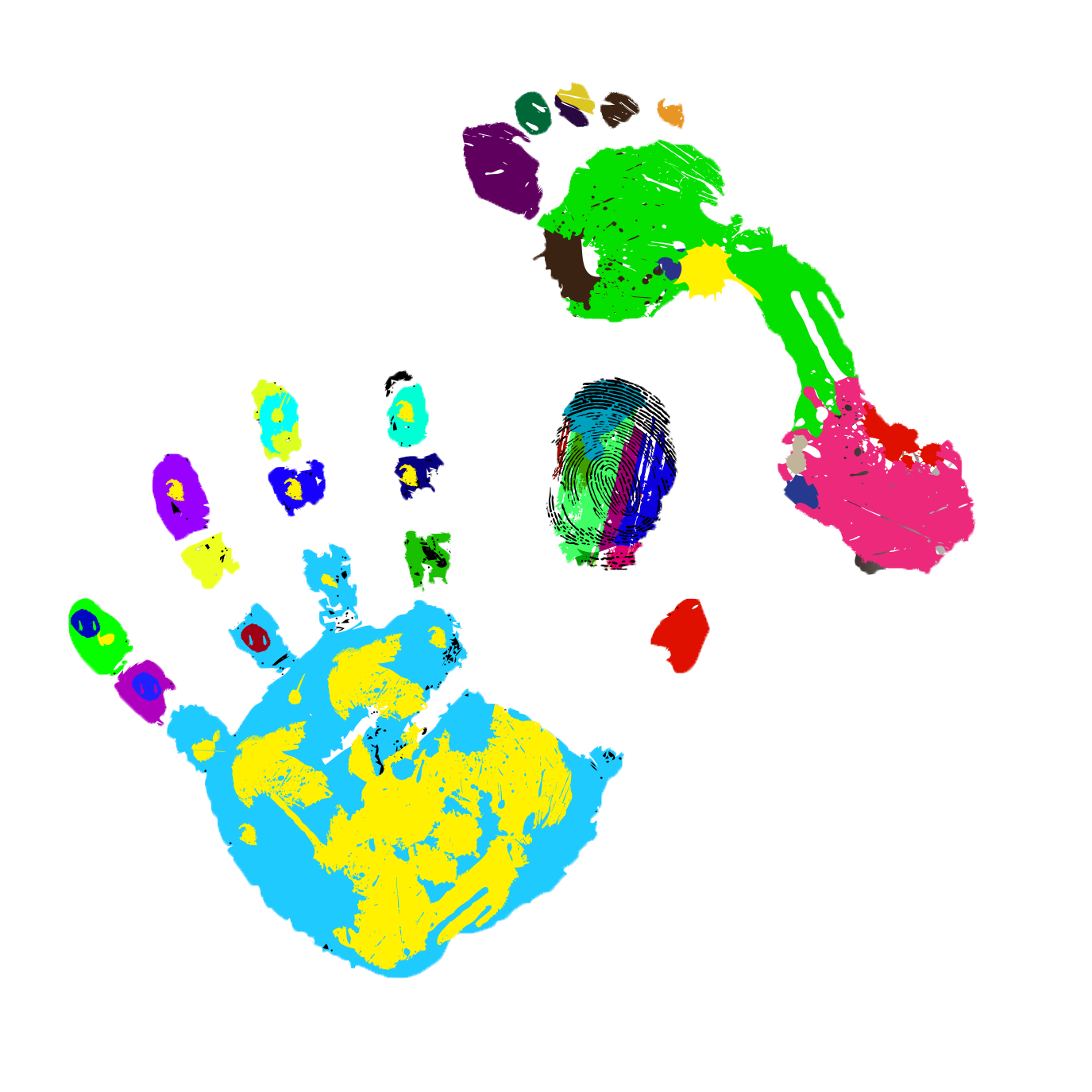 Handprint Transparent Watercolor - Paint Footprints (1375x1375), Png Download
