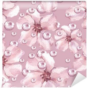 Watercolor Background With Delicate Flowers And Pearls - Photograph (400x400), Png Download