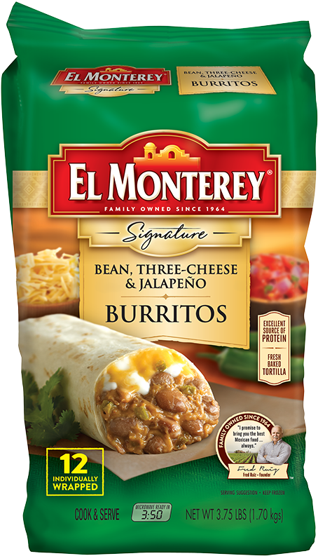 Bean, Three-cheese & Jalapeno Frozen Burritos - El Monterey Signature Bean Three Cheese And Jalapeno (600x985), Png Download