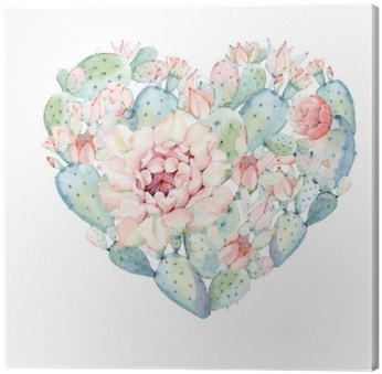 Hand Drawn Watercolor Heart With Saguaro Cactuses - Heart Cactus Watercolor (400x400), Png Download