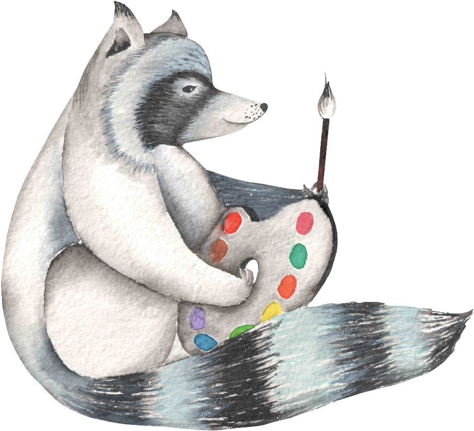 Hand Painted Watercolor Illustrations Of Raccoons - Watercolor Forest Animals Illustrations (1024x1170), Png Download
