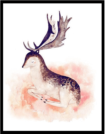 Petite Bello Room Decor Cm No Frame / Deer Modern Watercolor - Painting (600x600), Png Download