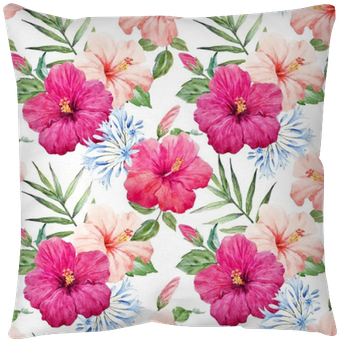 Watercolor Tropical Hibiscus Pattern Floor Pillow • - Watercolor Painting (400x400), Png Download