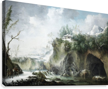 A River Landscape In Winter, With Travellers On A Snowy - Painting (429x353), Png Download