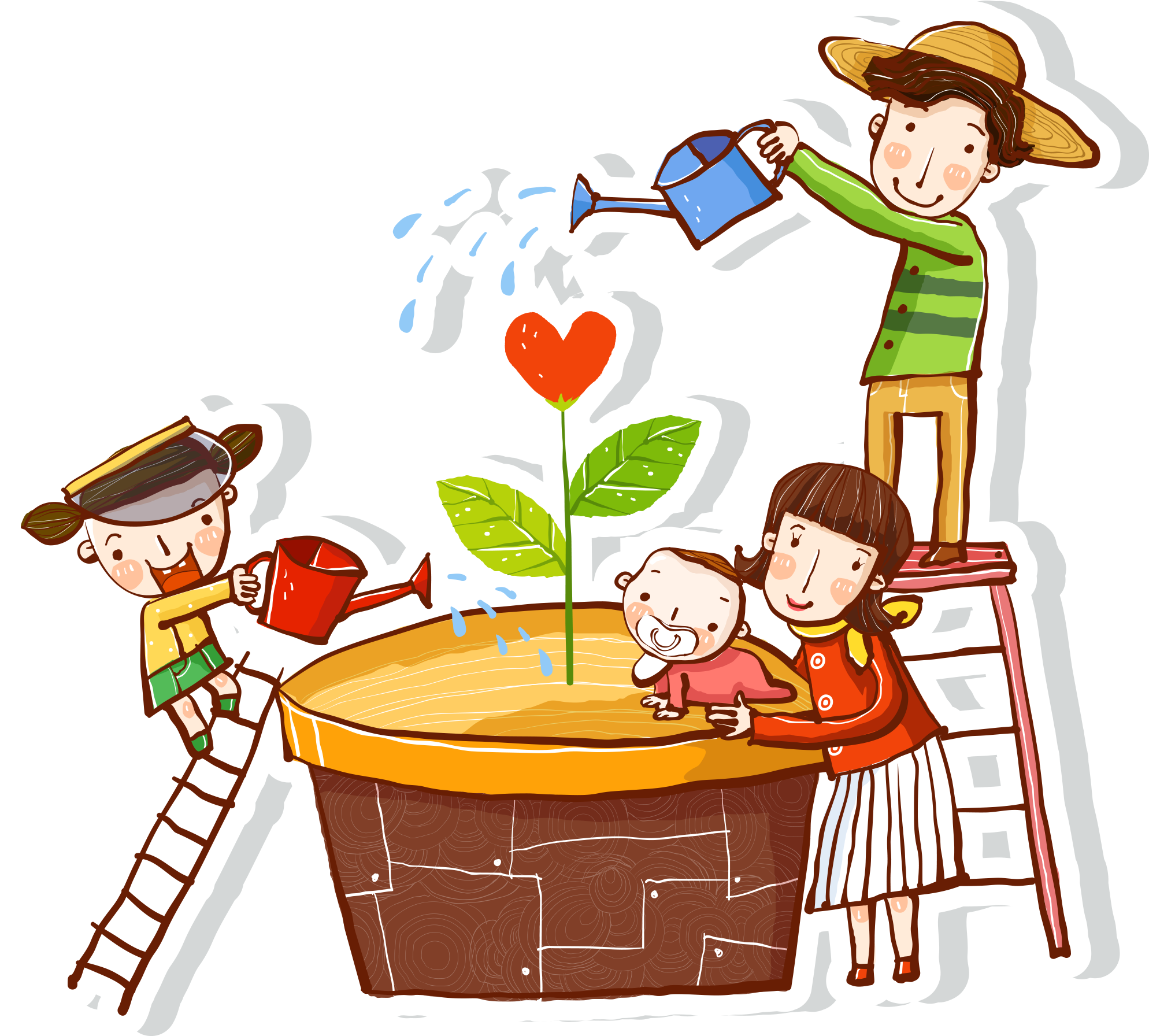 Decoration,lovely,tree Seedlings,the Ladder,mom,a Flower - 爱护 植物 (2708x3180), Png Download